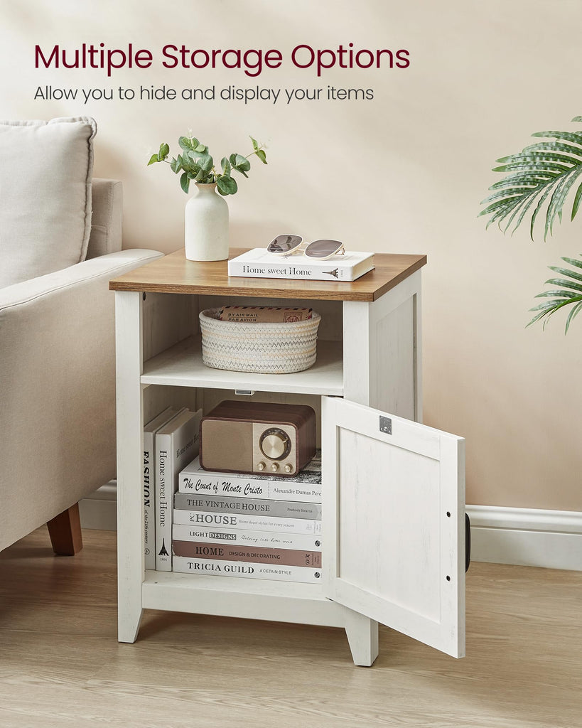 Farmhouse Nightstand with Barn Door, Bedside Table, Set of 2