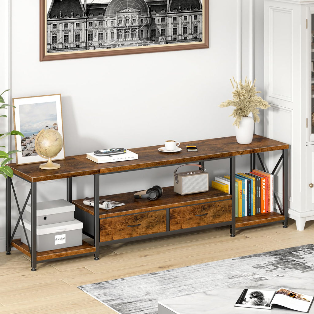TV Stand with Fabric Drawers - Entertainment Center and Industrial Console Table with Open Storage Shelves - 71.5"