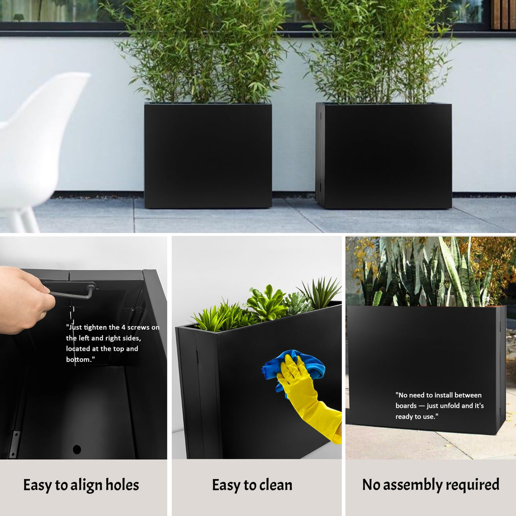 Metal Planter Box, No Installation Galvanized Steel Folding Rectangular Planter with Drainage Holes, 35.5"x 10"x 28"