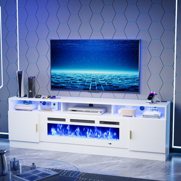 78" Fireplace TV Stand with Power Outlet for TVs Up to 90", Electric Fireplace Entertainment Center with LED Lights &