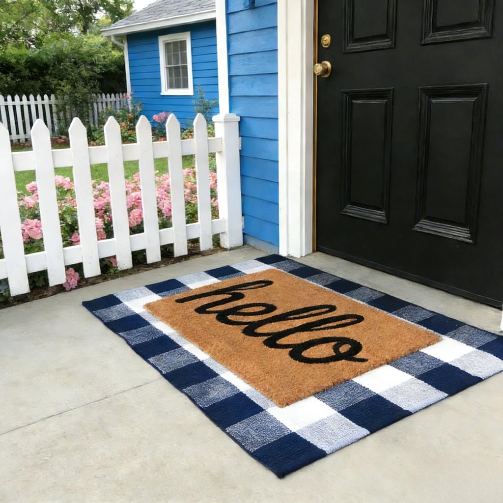 Navy Blue and White Buffalo Plaid Rug 2'4'' x 3'7'', Washable Farmhouse Non-Slip Checkered Doormat, Indoor Outdoor