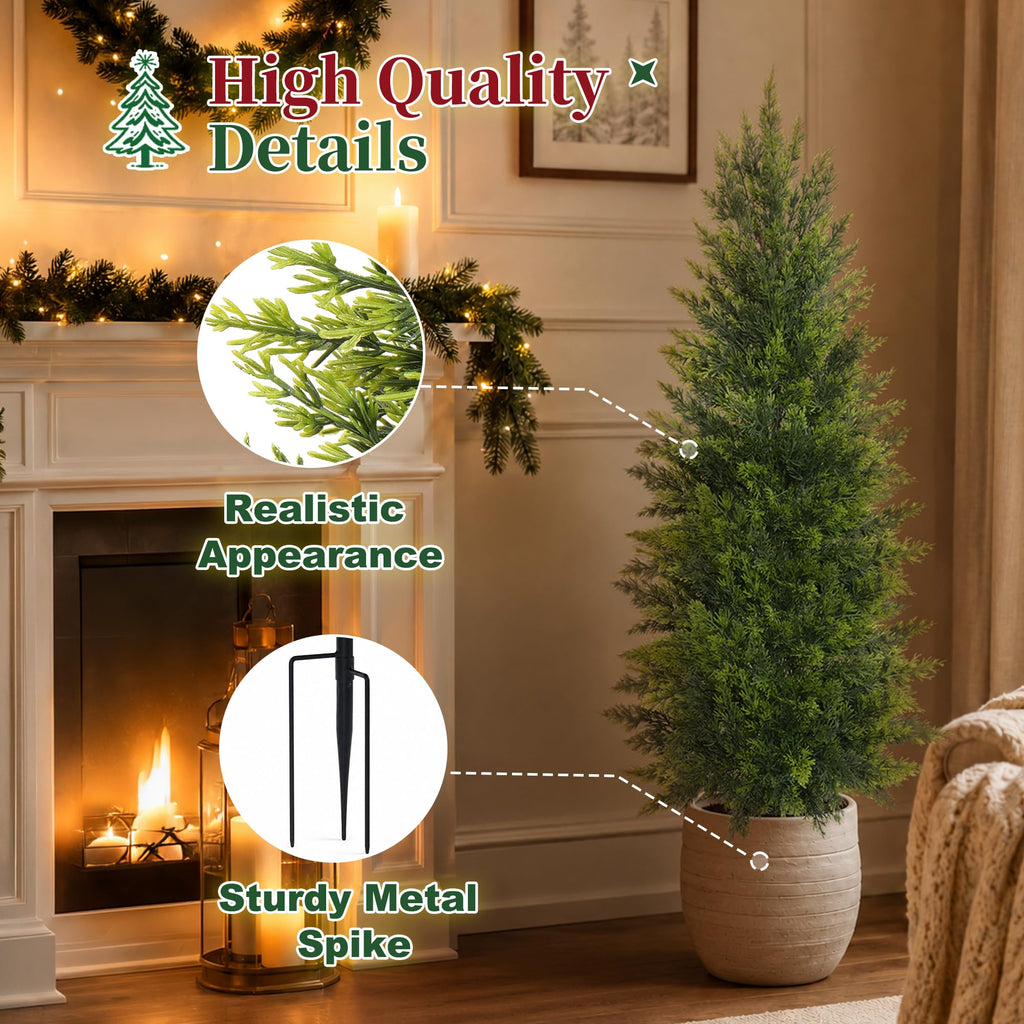 2 Pack 4FT Artificial Topiary Cedar Trees with Spike for Outdoor