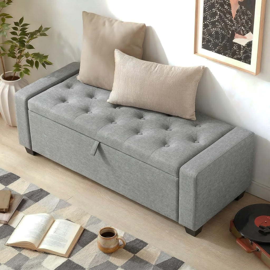 48" Ottoman Bench with Storage, Gray