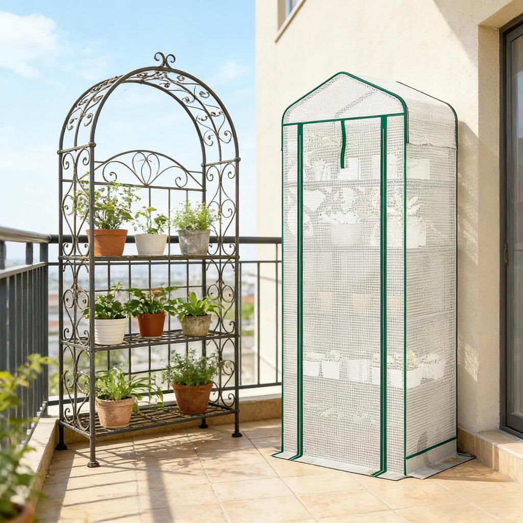 Portable Five-Tier Mini Greenhouse with Steel Frame | Five-tier plant shelf with 22 lb weight capacity per shelf