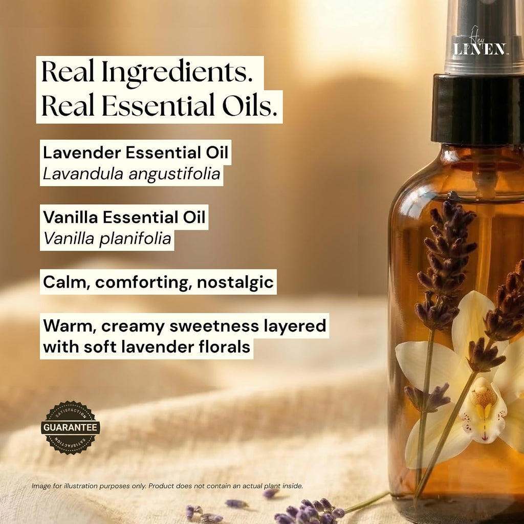 Lavender & Vanilla Linen Spray | Relaxing Aromatherapy Made with Pure Essential Oils | Fabric Freshener for Yoga Mats - Set of 4