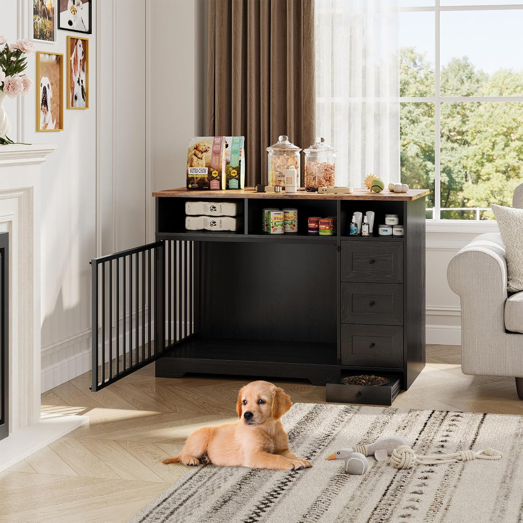 Dog Crate Furniture for Medium Small Dogs with Storage, Black