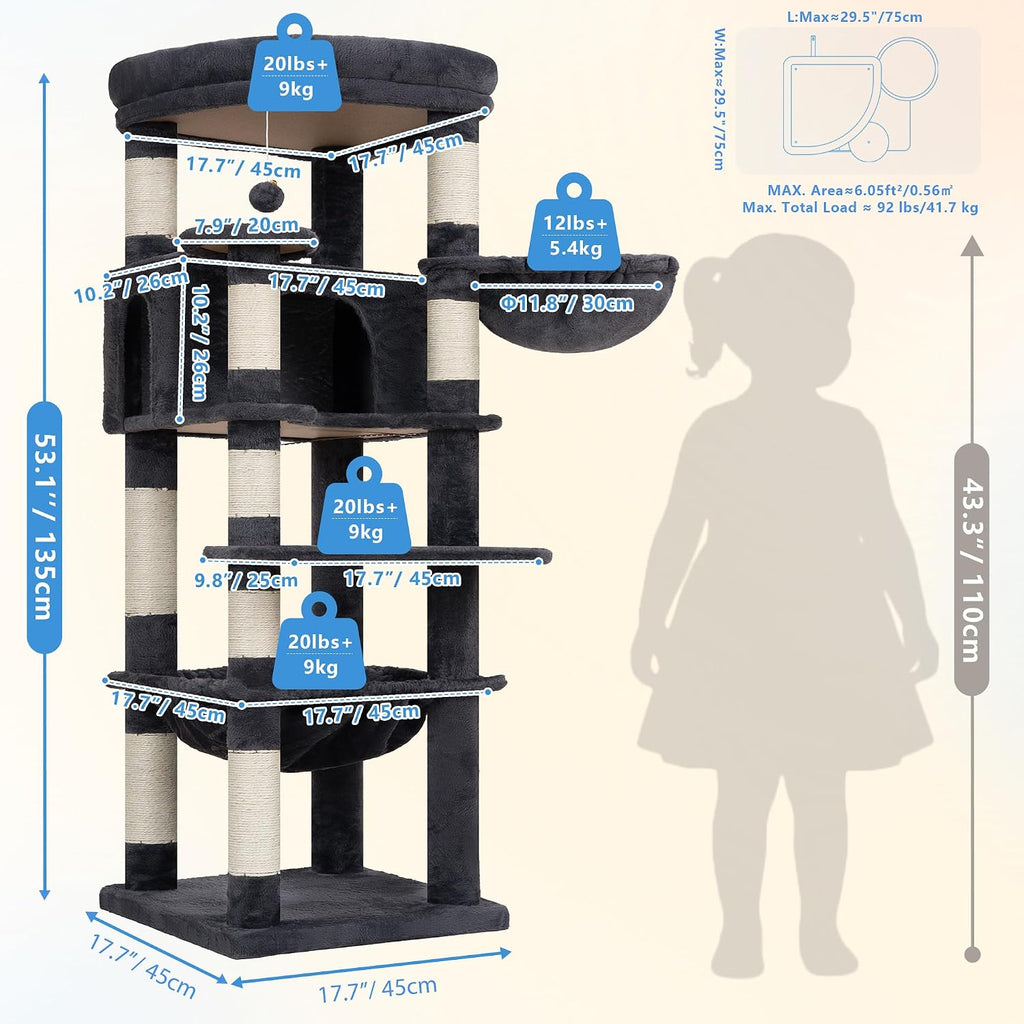 53.1" Corner Cat Tree for Large Cats - Interactive Play