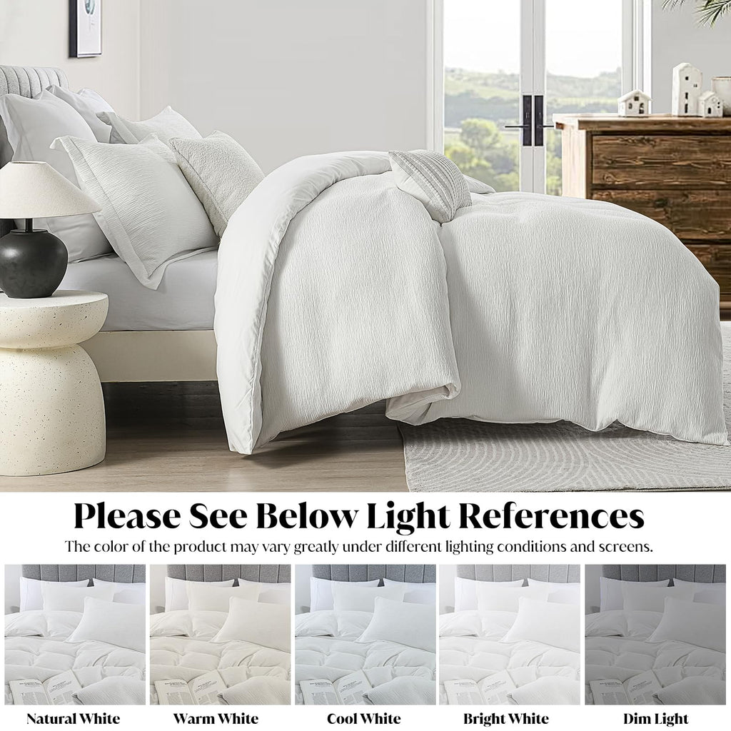 Textured Duvet Cover Set, White, Faux Cotton, 3 Piece