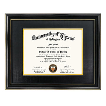 8x10 Diploma Frame with Black over Gold Mat or Display 11x14 Certificate without Mat, Solid Wood & Tempered