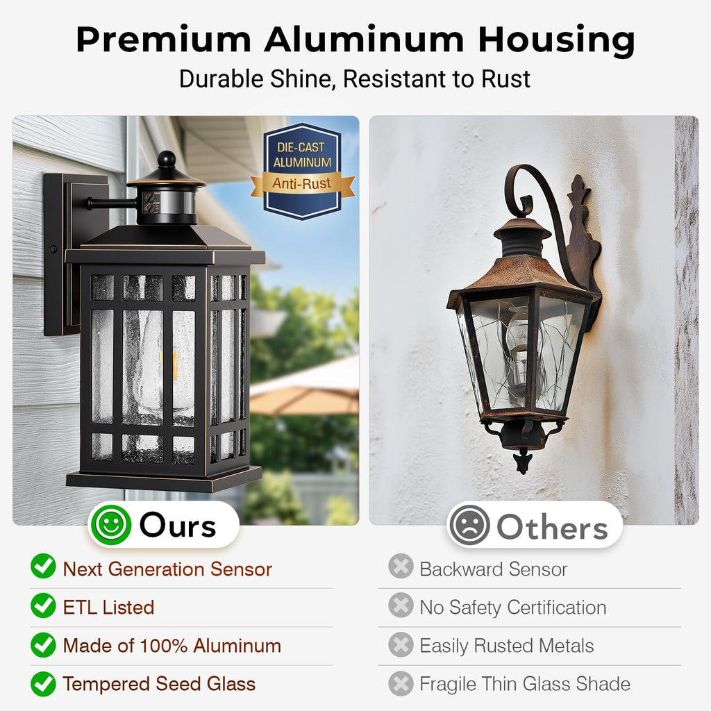 Outdoor Lights, Black Motion Sensor Outdoor Light with Gold Trim