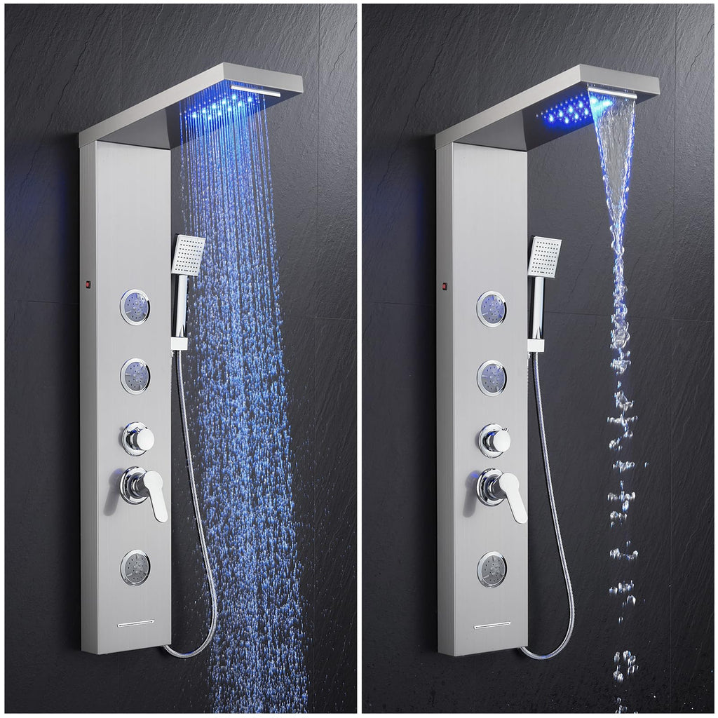 5 in 1 Shower Panel Tower System with LED Lights Stainless steel