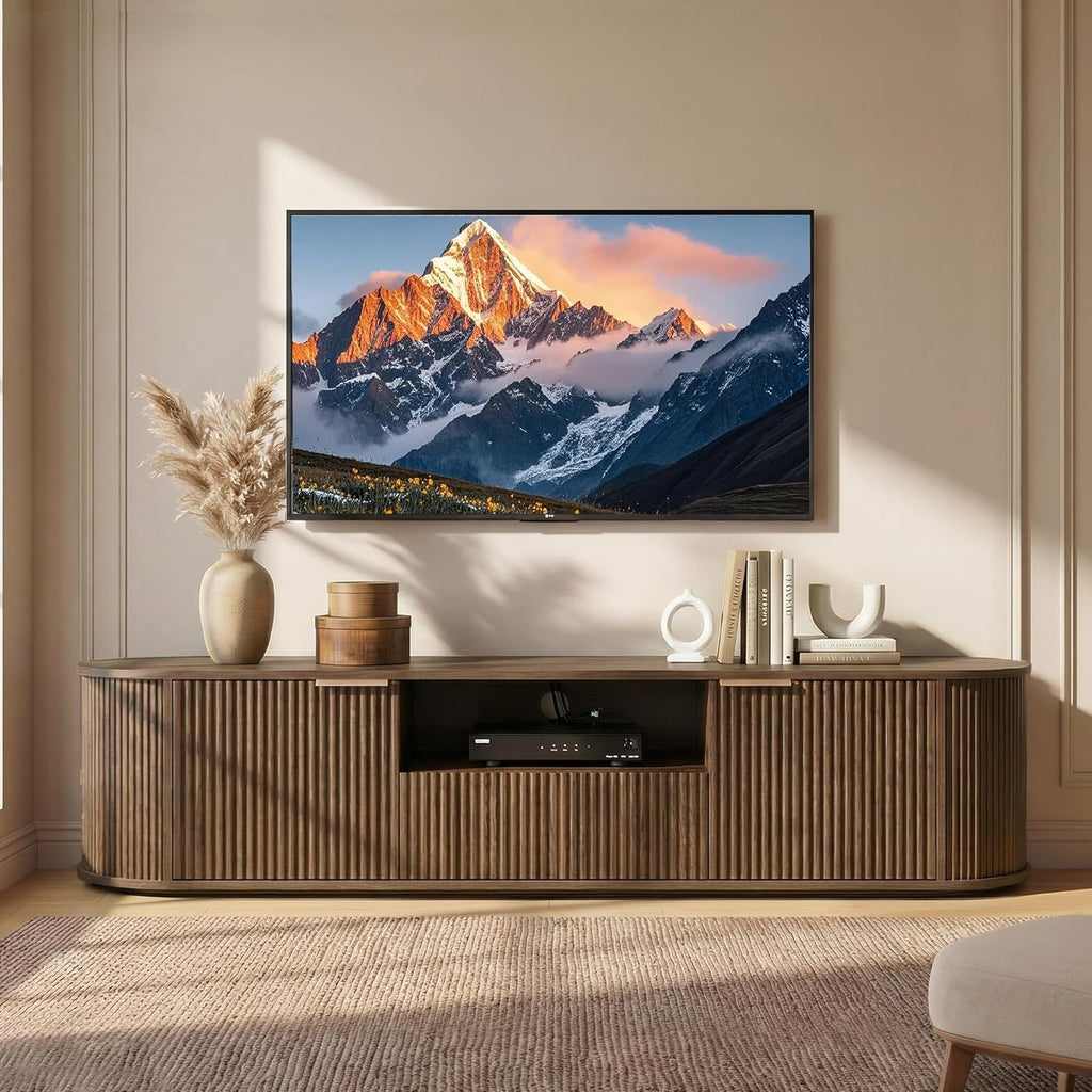 70" Fluted TV Stands for Living Room for TVs Up to 80", Mid Century Modern Entertainment Center with Drawers, TV