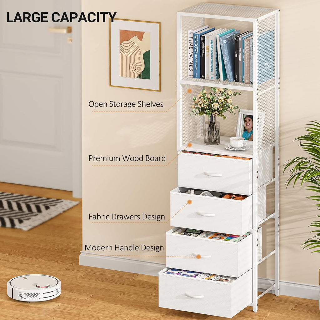 Closet Drawer Organizer, Freestanding Closet System with 4 Drawers, Walk-in Closet Storage Unit with Wooden Top &
