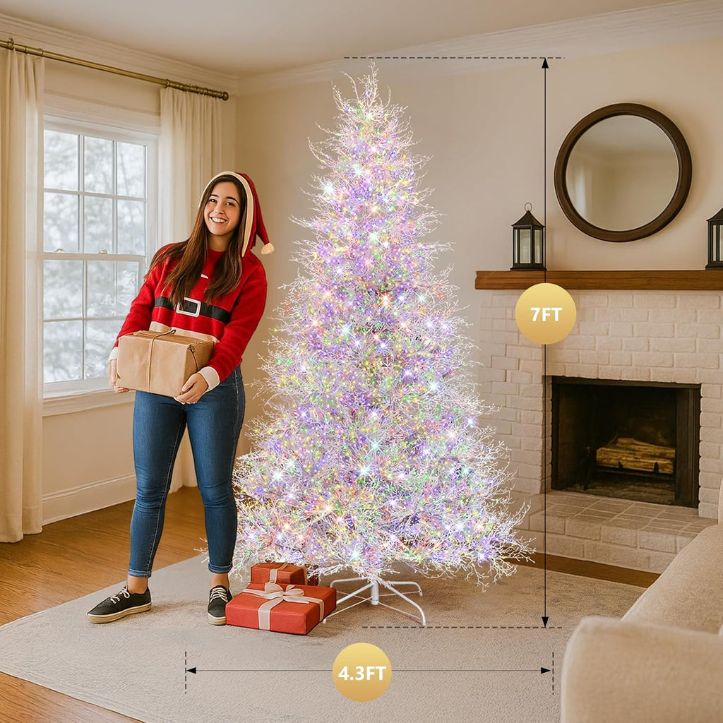 Snow Flocked PE Christmas Tree, Pre Lit with 400 LED Lights