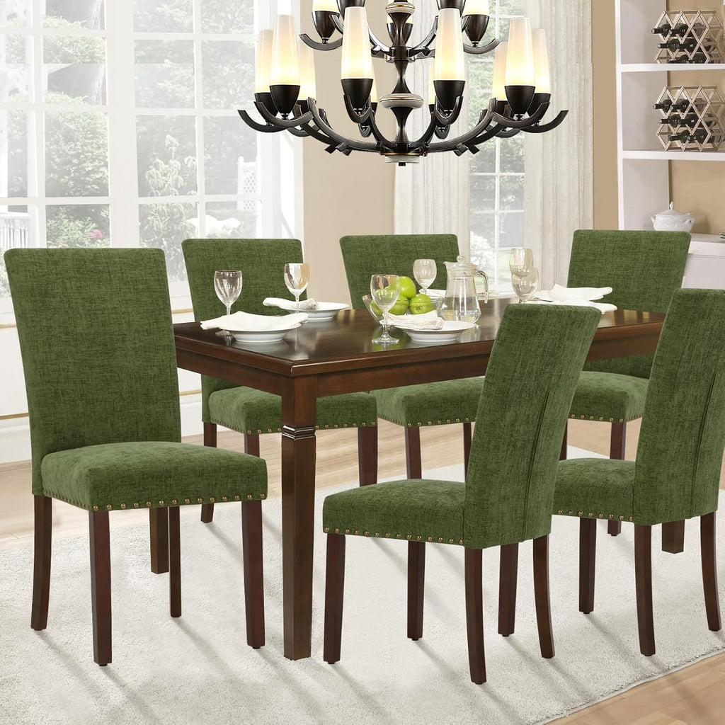 Parsons Dining Chairs Set of 2, Upholstered Nailhead Dining Room Kitchen Side Chair with Thick Cushions and Wood Legs
