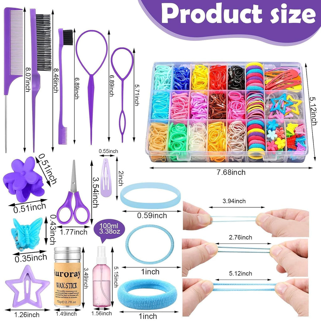 Hair Accessories for Girls, 1698 Pcs Hair Rubber Bands with Elastic Hair Ties Hair Clips Hair Wax Stick Spray Bottle