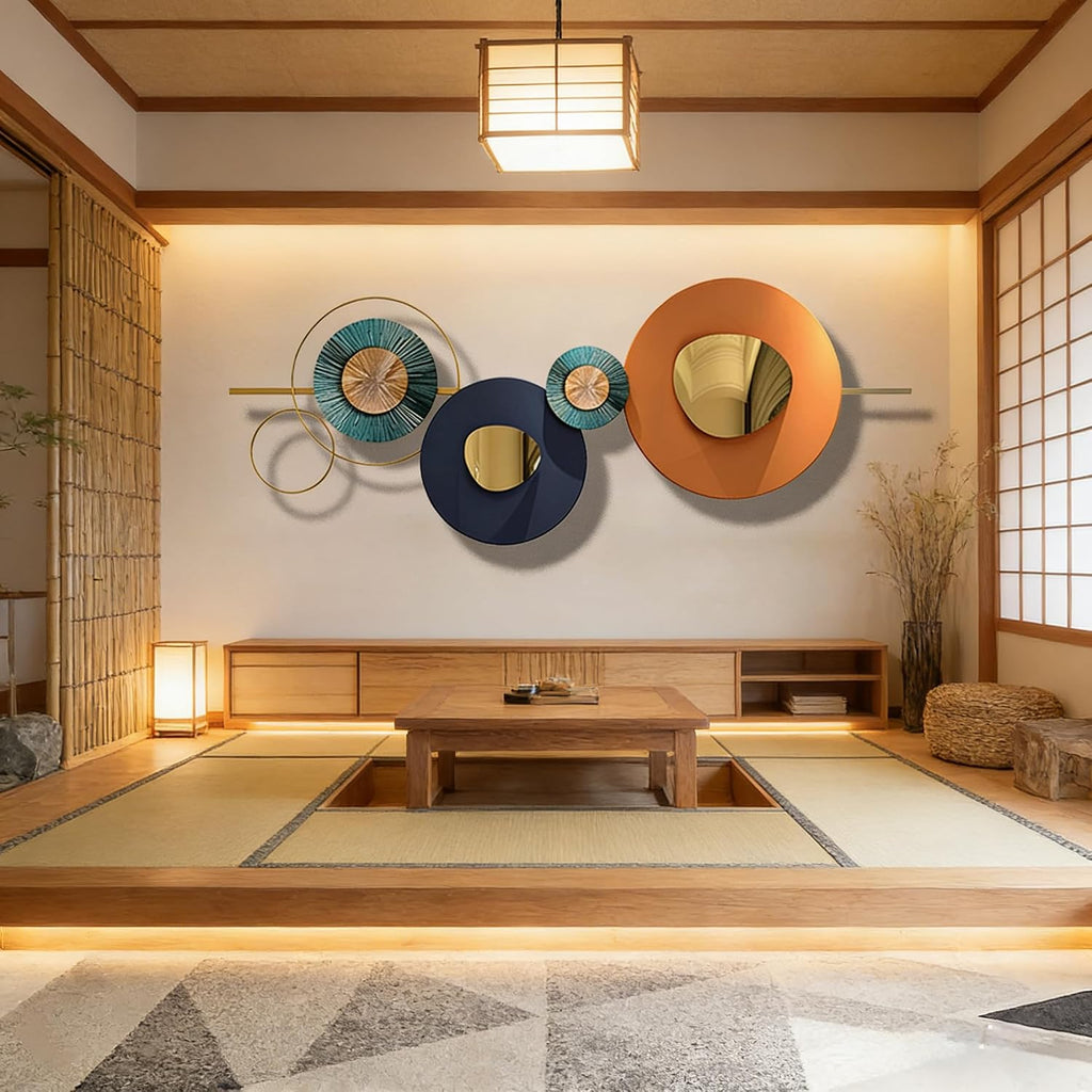 Large Metal Wall Art Decor, Geometric Orange Circle Wall Sculptures, 3D Modern Abstract Round Wall Hanging Sculpture