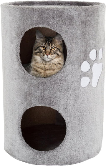 20.5-Inch Cat Condo - 2 Story Cat House with Sisal Scratch Pad, Barrel Shaped Pet House Covered in Soft Fabric by