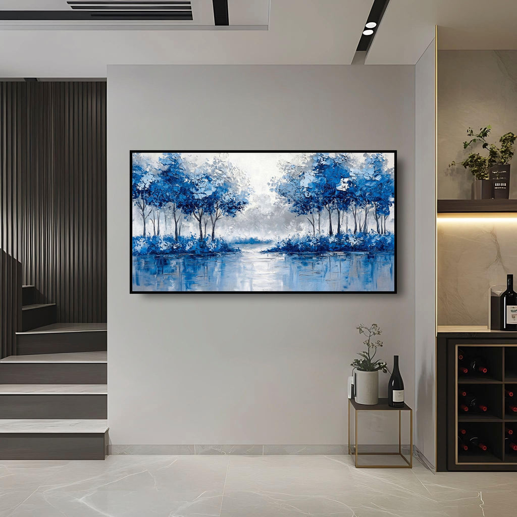 Extra Large Wall Art Above Couch Bedroom Office, Teal Green Blue Abstract Modern Luxury Framed Crystal Porcelain Wall