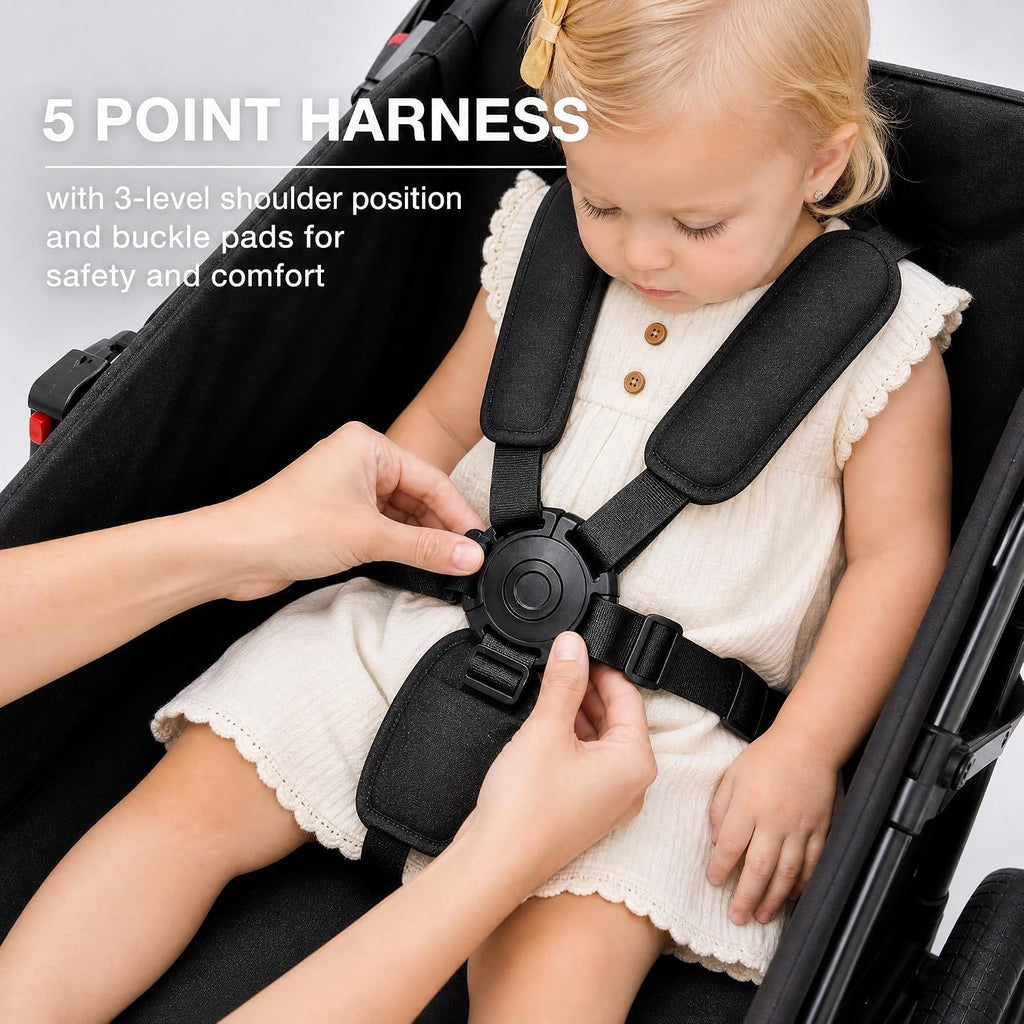 Kids Foldable Wagon Stroller for 2 Kids, Deep Seat 2 Seater Stroller Wagon