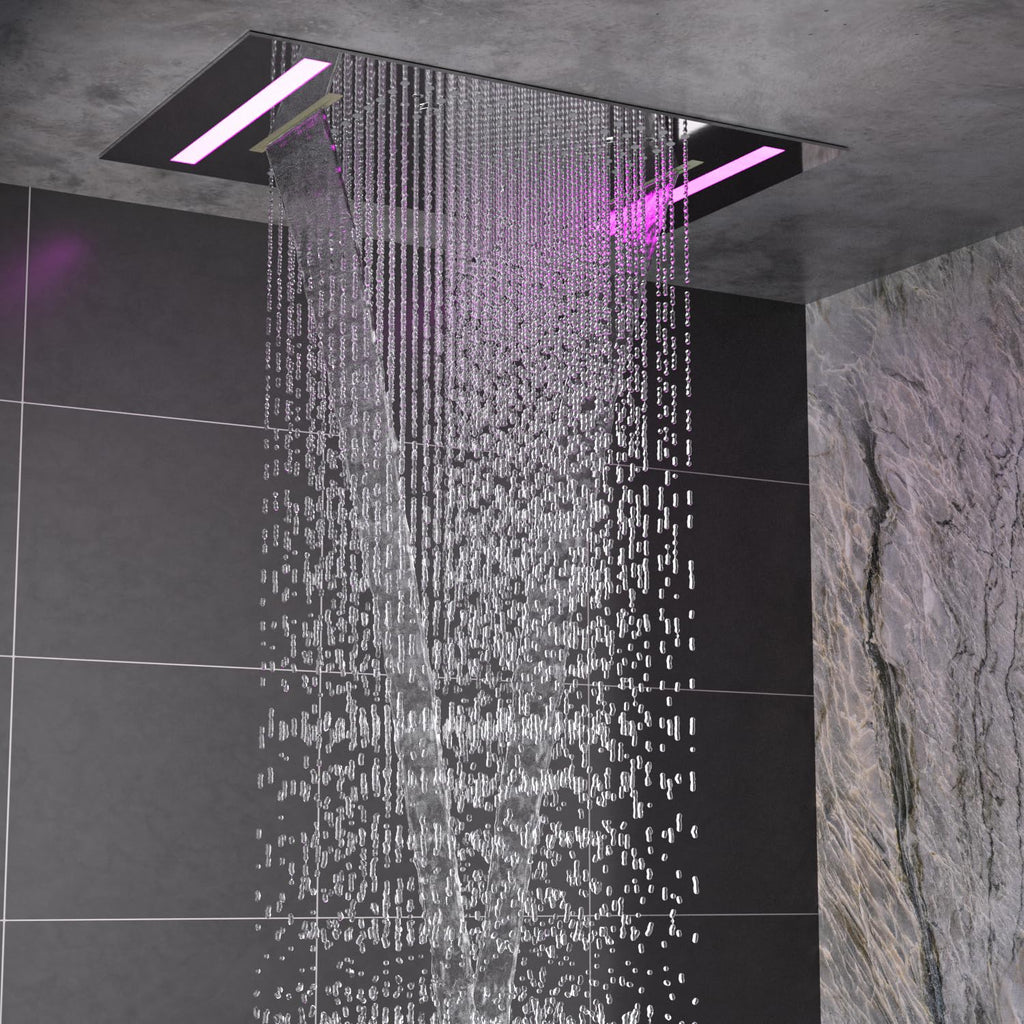 Luxury 14x20inch LED 3 Functions Rain Shower Head, High-Pressure Rainfall Spray Waterfall Shower Water Filter 3 In 1