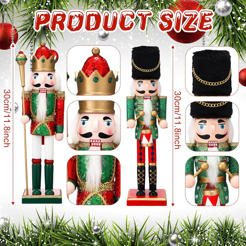 4 Pcs 12 Inch Christmas Wooden Nutcracker Soldiers Red Green Retro