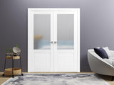 Lucia 22 | Double Swing Interior French Doors with Glass, Solid Wood, Hardware Included, 64x84, Whit