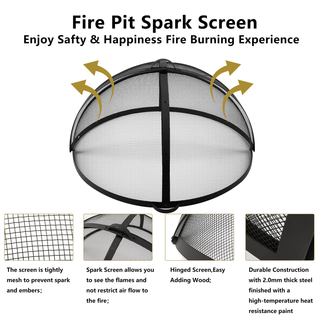 Outdoor Fire Pit Spark Screen Cover, 32" Dia, Easy Access Door, Round