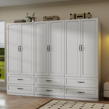 White Armoire Wardrobe Closet with 6 Drawers, 75" H x 95" W Armoire