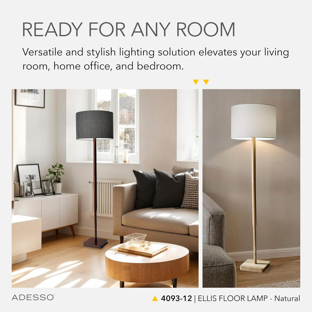 Floor Lamp, Natural Rubberwood & White Linen, 3-Way, 58.5"
