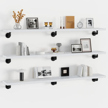 Industrial Pipe Shelving 60 Inch, 3-Tier White Wall Mounted Shelves