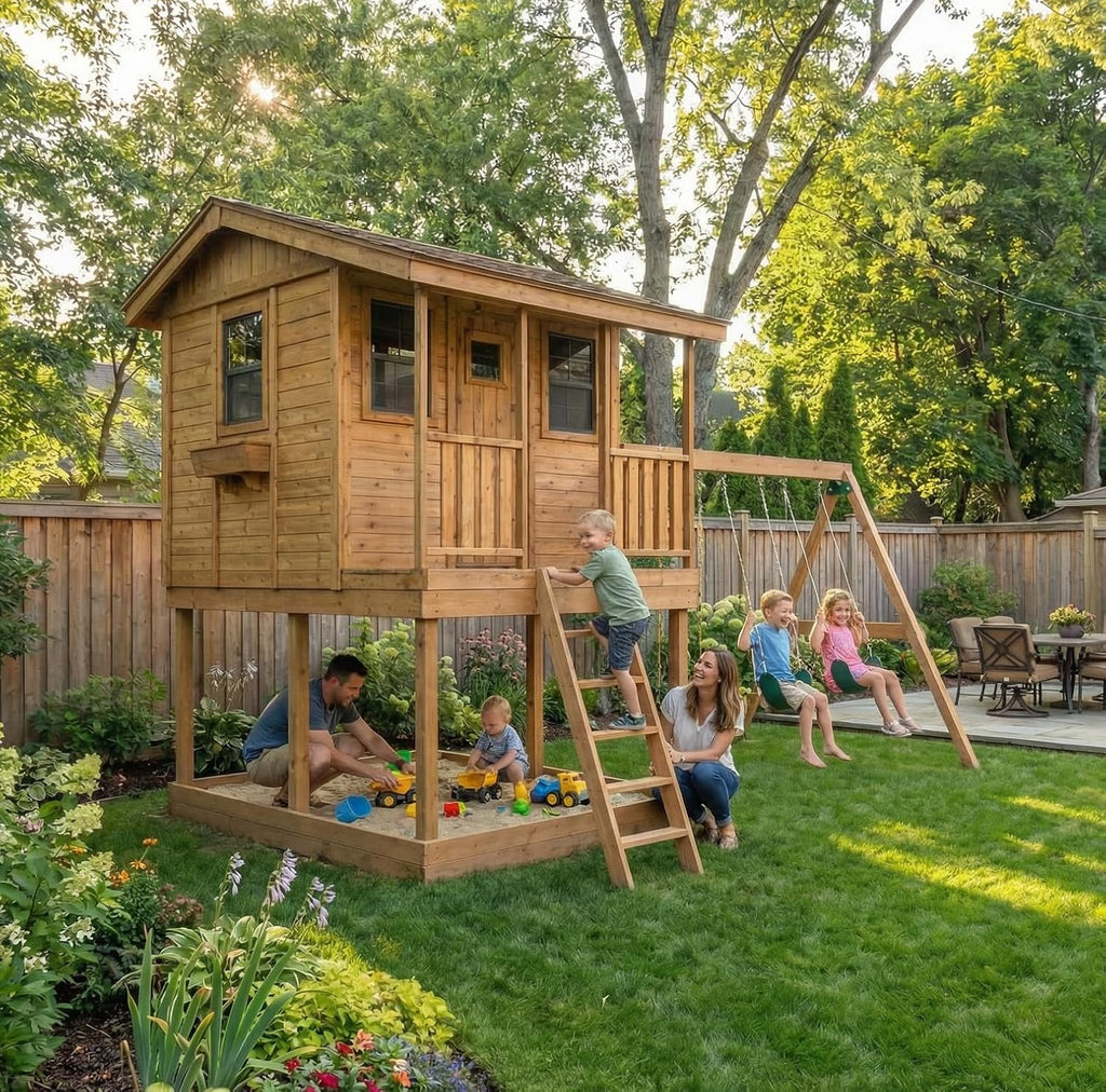 Living Today 9ft.x7ft. Cozy Cabin Playhouse with Sandbox | Western Red Cedar