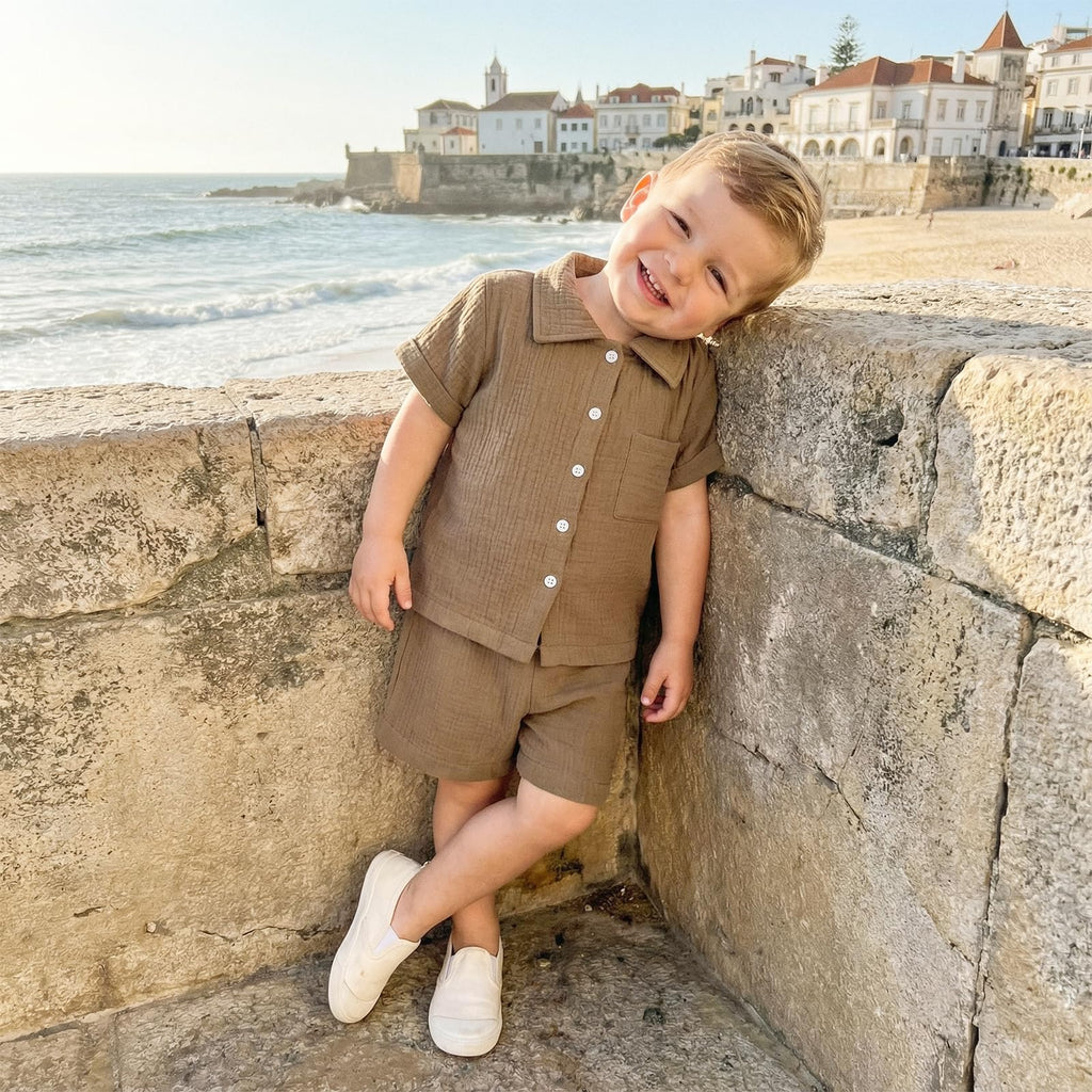 Boys Clothes Set Toddler Infant Boys Button-down Shirt Tops + Cotton Gauze Shorts Summer Outfit 2PCS with Pockets
