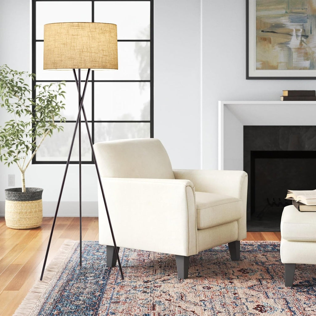 Sadie 60" Modern Tripod Floor Lamp with Honey Beige Linen Drum Shade