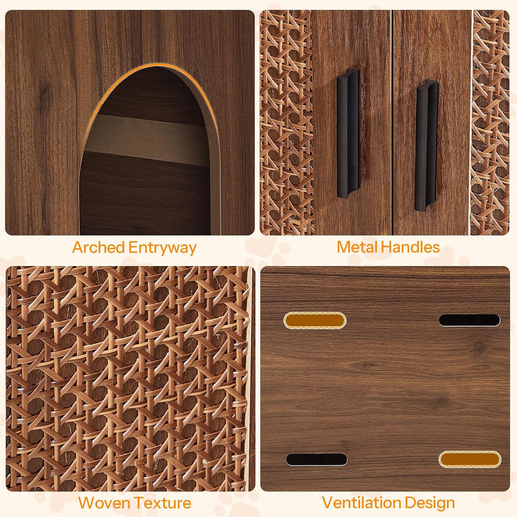 Farmhouse Cat Litter Box Enclosure, Hidden Litter Box Furniture with Side Entry & Vents, Litter Box Cabinet