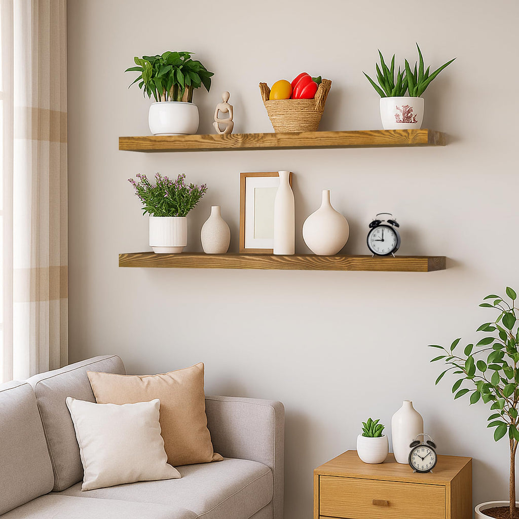 48 inch Floating Shelves, Solid Pine Wood, Set of 2