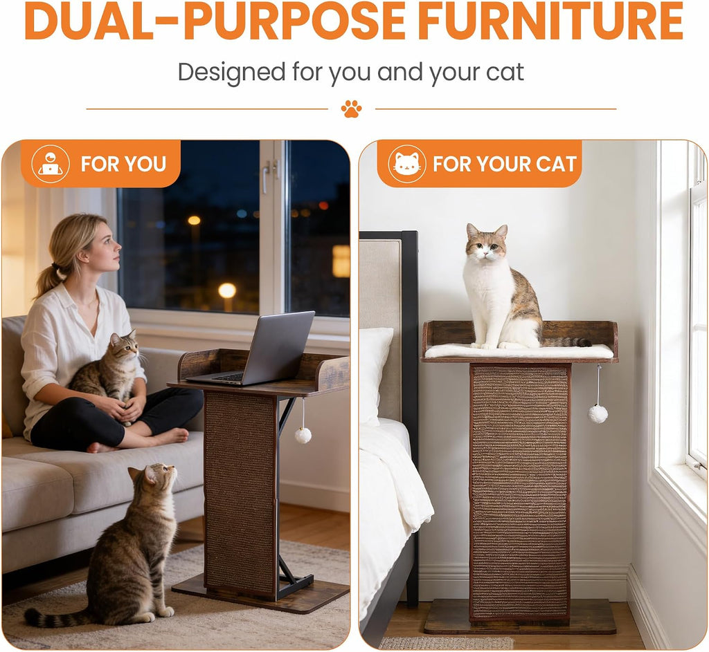 Modern Wood Cat Tree Tower for Indoor Large Adult Cats with Big Perch Bed