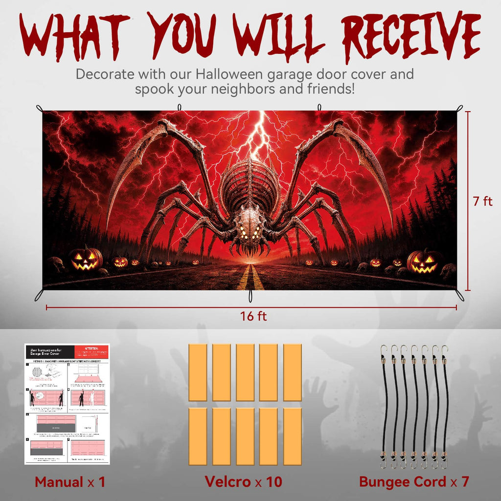 Halloween Garage Door Cover Decor, 7x16ft Outdoor Party Backdrop