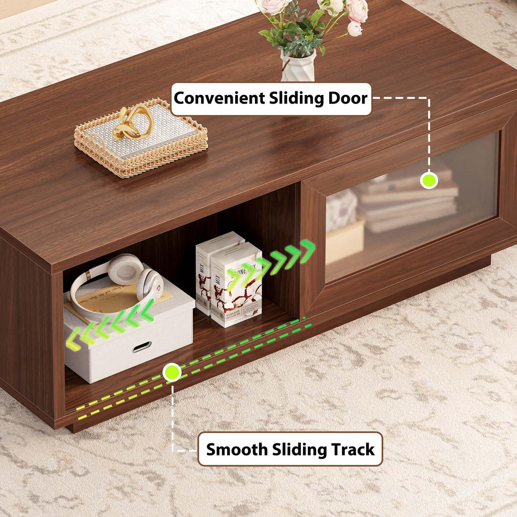 47 Inch Walnut Coffee Table with Storage