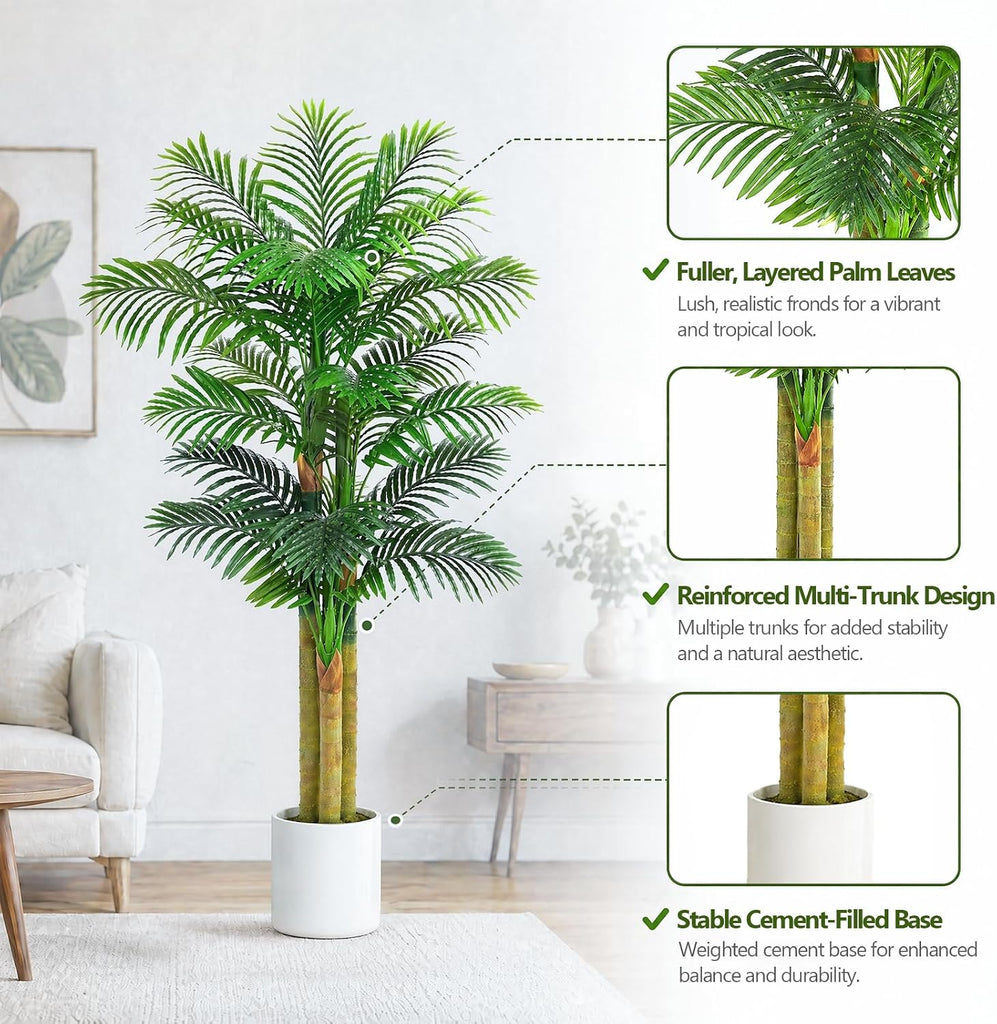 Artificial Golden Cane Palm Tree 6FT, Fake Palm Trees in White Pot