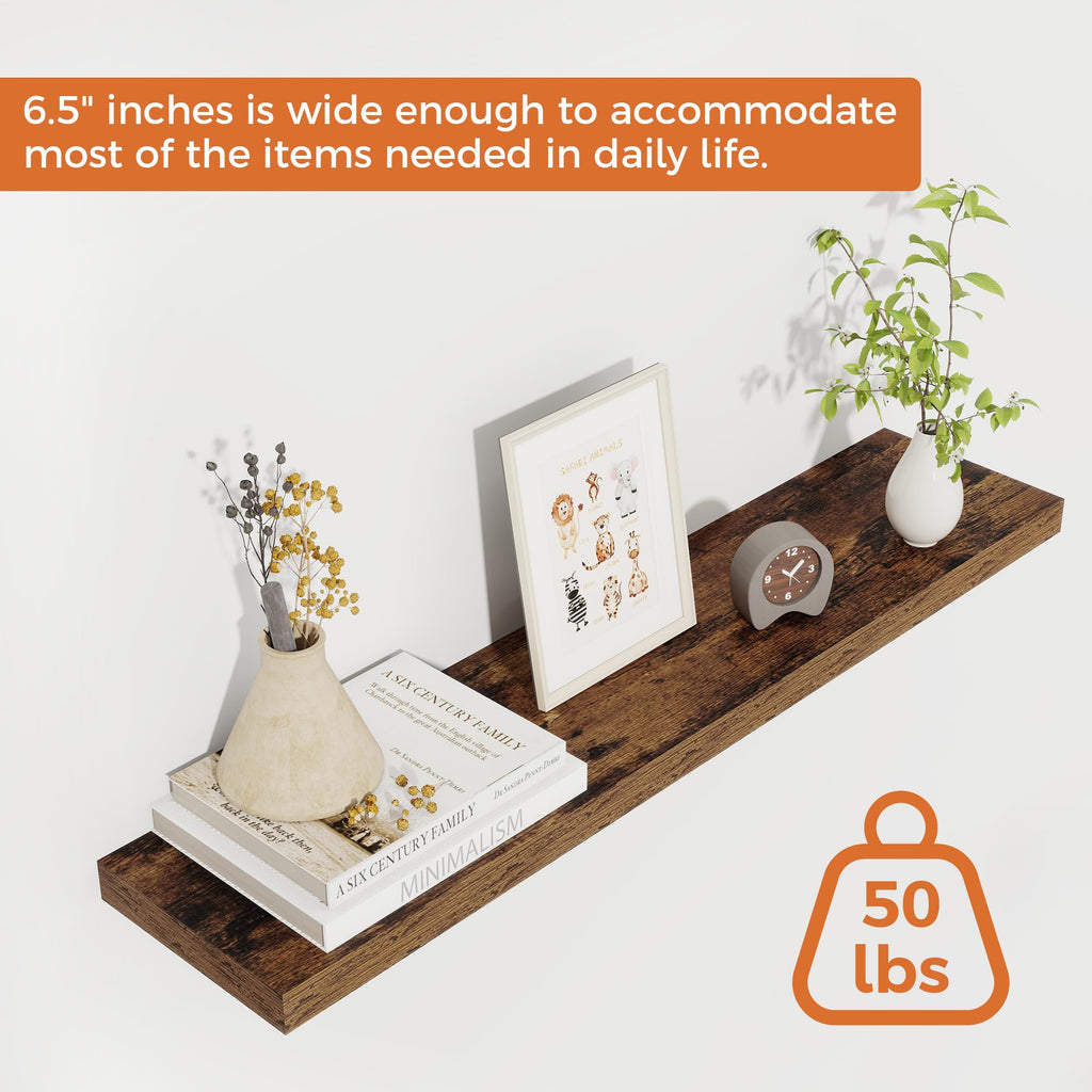 Floating Shelves for Wall, 30" Rustic Wood Deep Wall Mounted Shelves with Invisible Brackets for Decor & Storage