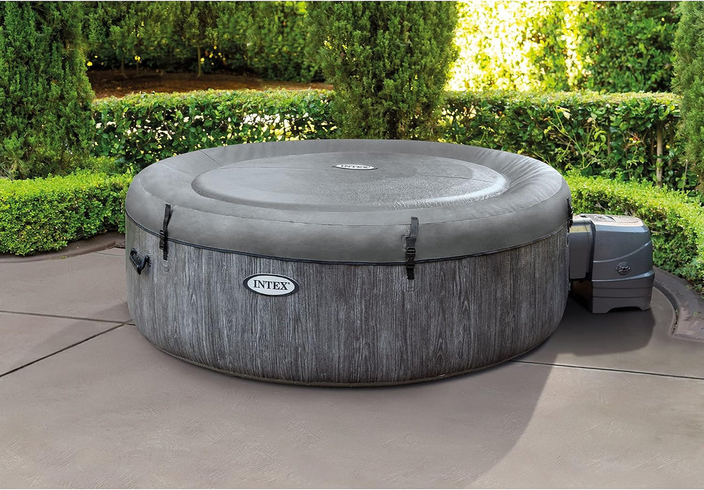 Greywood Deluxe 4 Person Outdoor Portable Inflatable Hot Tub Spa with Multi-Color LED Light, Foam Headrests, and 140