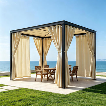 8 Panels Outdoor Curtains Waterproof - 52x108 Inches Cream Blackout Curtains, Polyester Weatherproof Privacy Drapes
