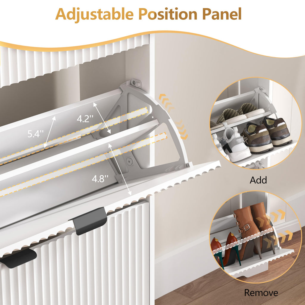 Shoe Cabinet Storage with 6 Flip Drawers, White