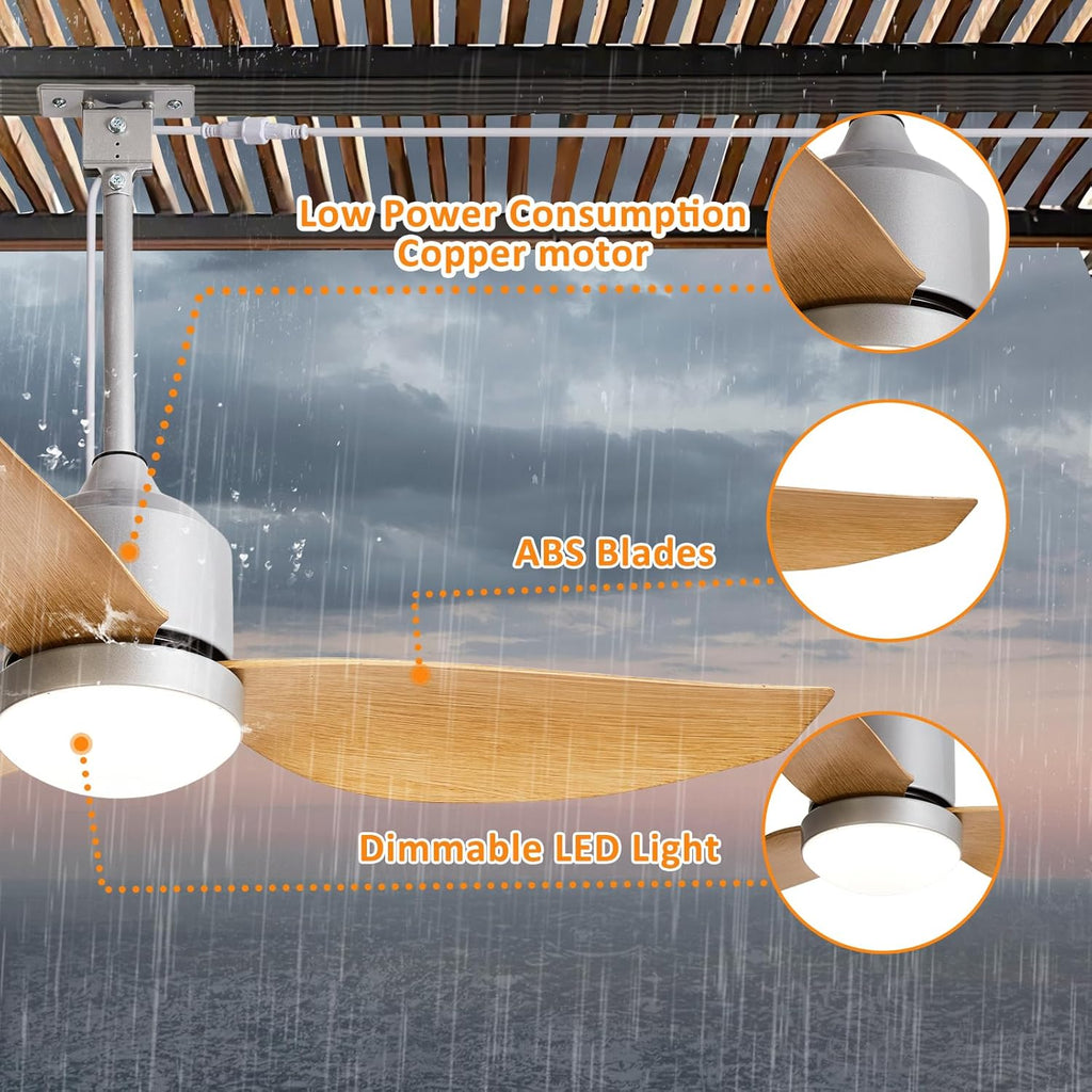 42 Inch Nickel Waterproof Gazebo Fans with Lights Outdoor Hanging - Plug in Remote App Control for Patio Indoor Farmhouse Porch - 6 Speed Reversible DC Motor A101-B0F4NL1X3C