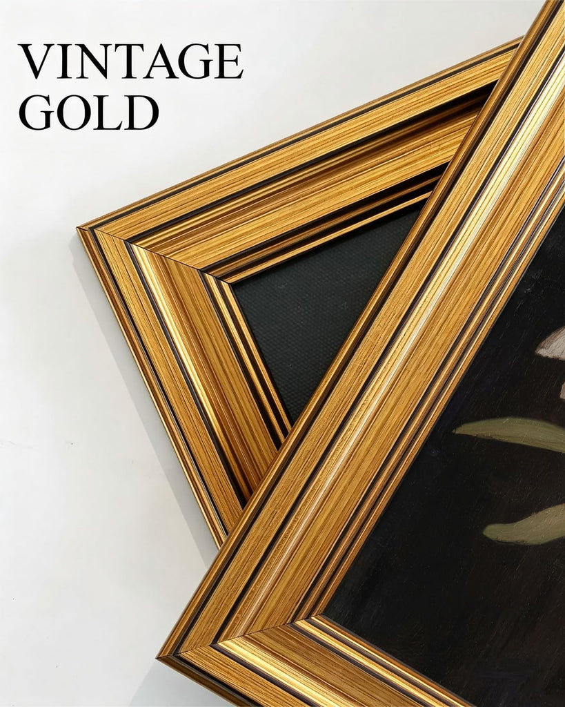 Gold Framed Wall Art, Vintage Snowdrop Flower Canvas Prints, Old World Botanical Still Life Picture Wall Decor, Moody