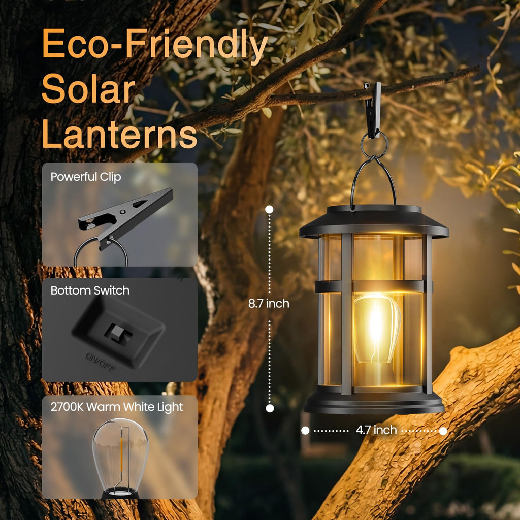 Solar Lanterns Outdoor Waterproof, Hanging Solar Lantern, 4 Pack