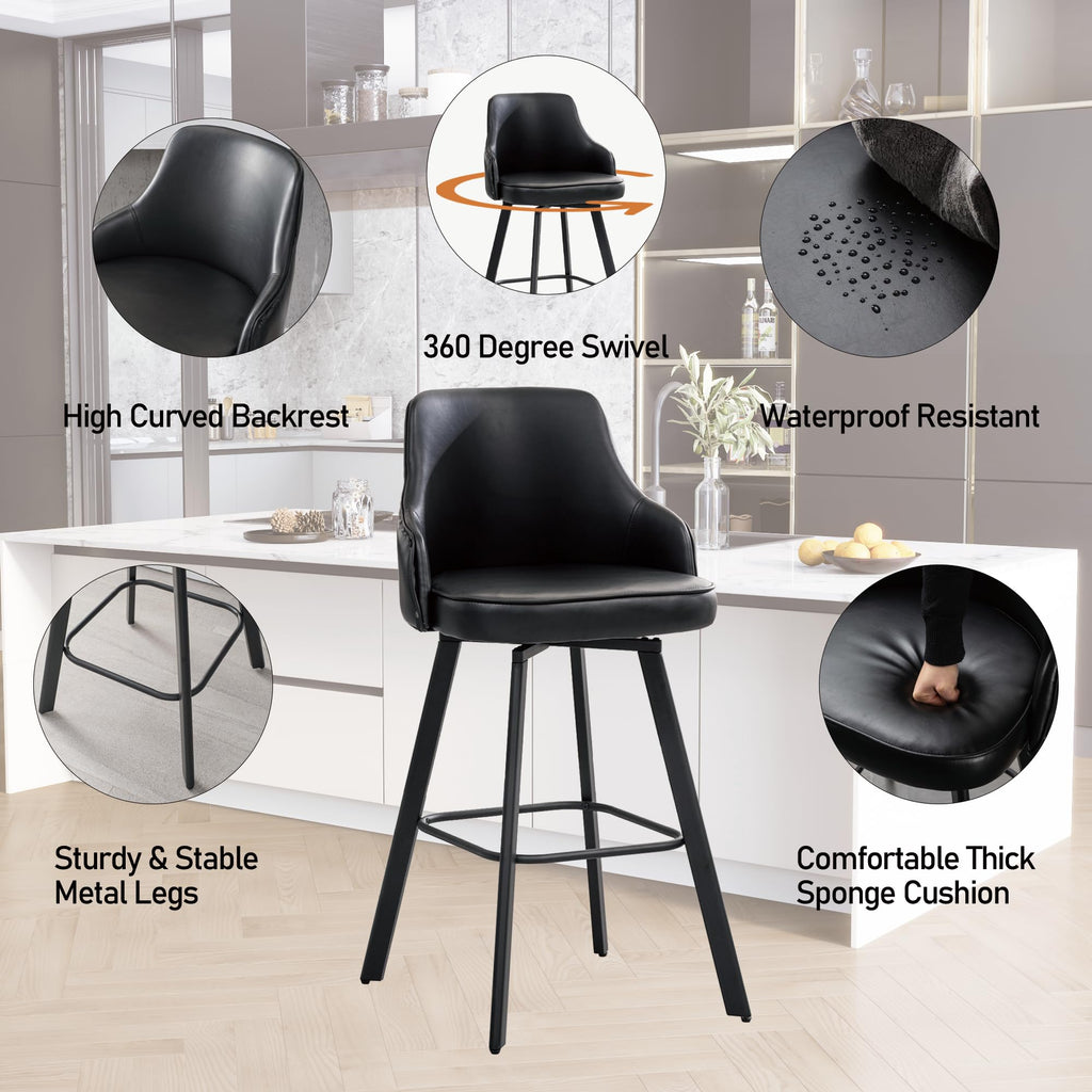 Swivel Bar Stools Set of 4, Bar Height Stool with Back Island