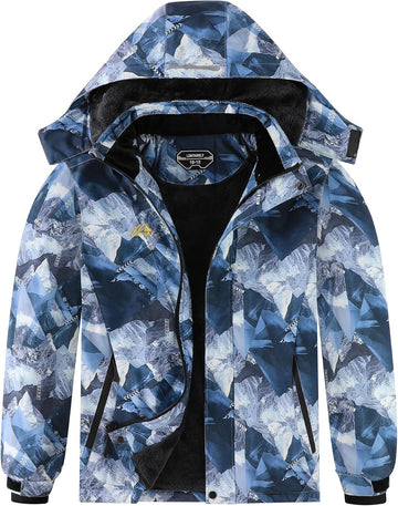 Boy's Waterproof Ski Jacket Warm Winter Snow Coat Kids Fleece Snowboarding Jackets Thick Hooded Windproof Coats