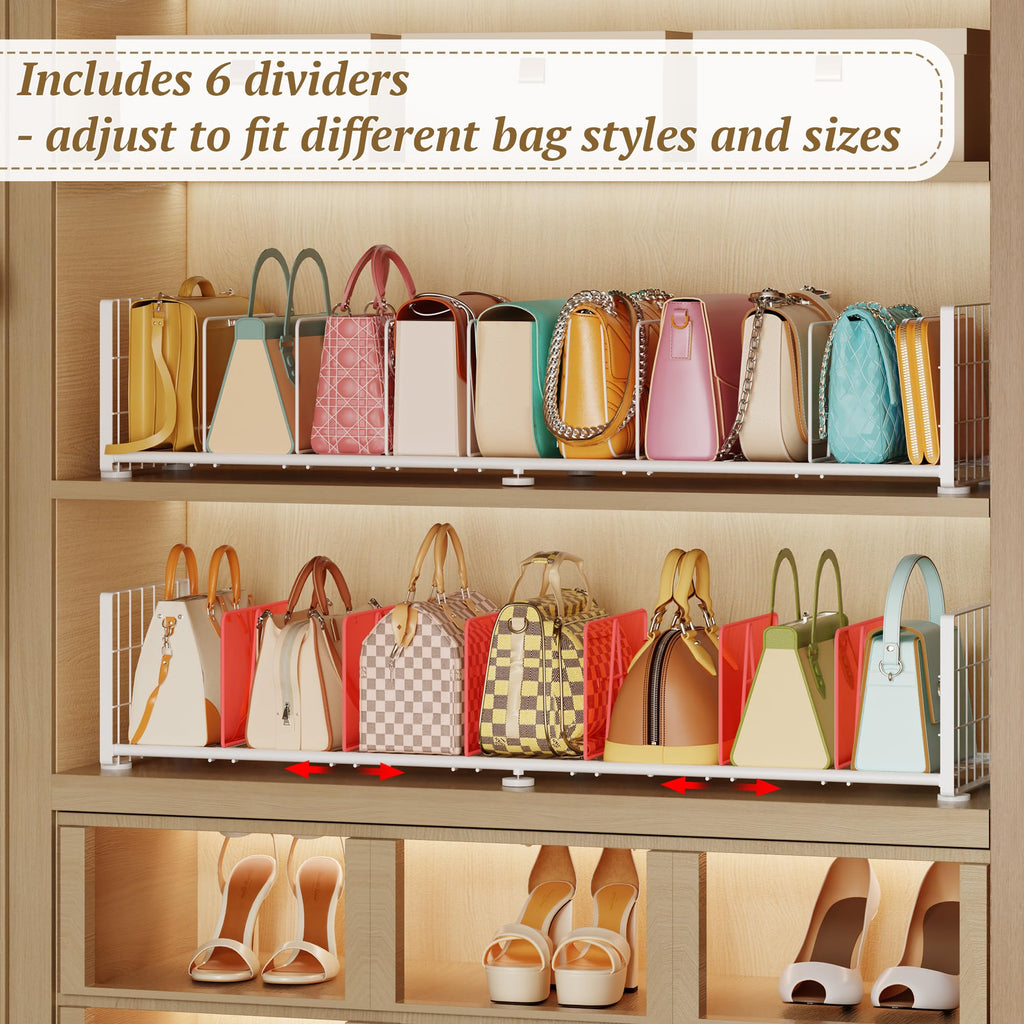 Purse Organizer for Closet, Adjustable Handbag Organizer with Shelf Dividers